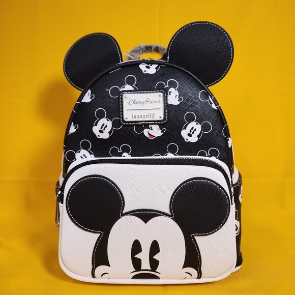 Loungefly Disney Parks Mickey Mouse AOP Faces Expressions Ears Mini Backpack NEW